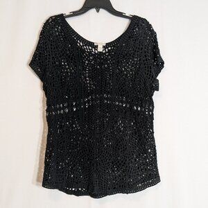 CATO Black Cotton Crochet Short Sleeve Pullover Sweater Top; Size 18/20W
